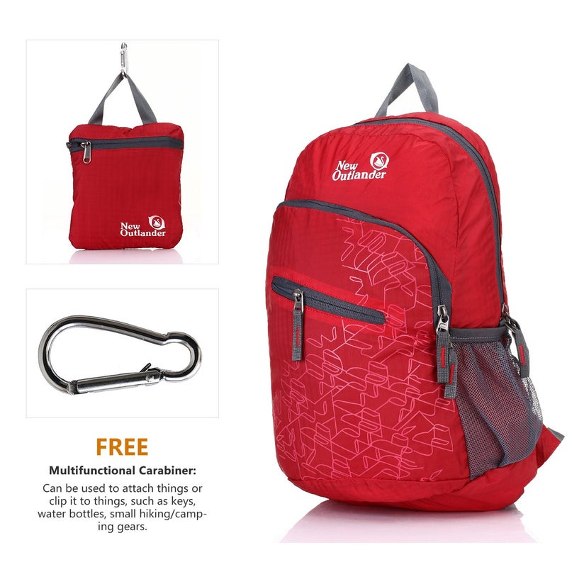 Outlander Packable Handy Lightweight Travel Hiking Backpack Daypack, Red - Image 2